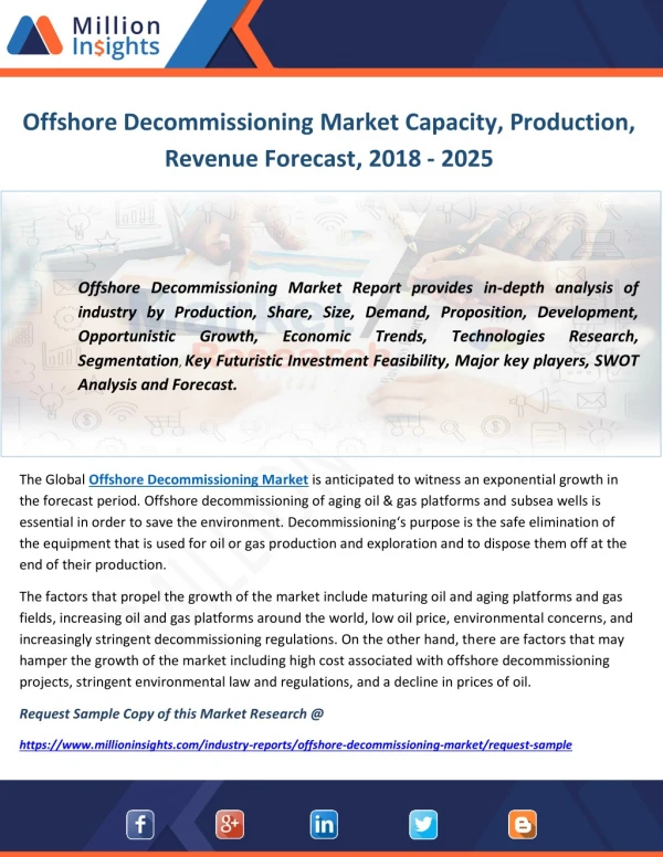 Offshore Decommissioning Market Capacity, Production, Revenue Forecast, 2018 - 2025