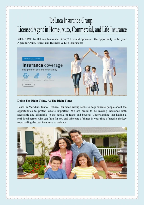 DeLuca Insurance Group: Licensed Agent in Home, Auto, Commercial, and Life Insurance