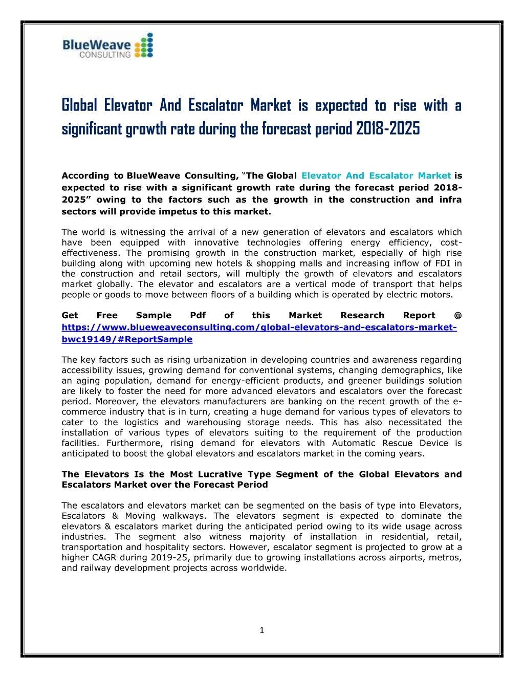 global elevator and escalator market is expected