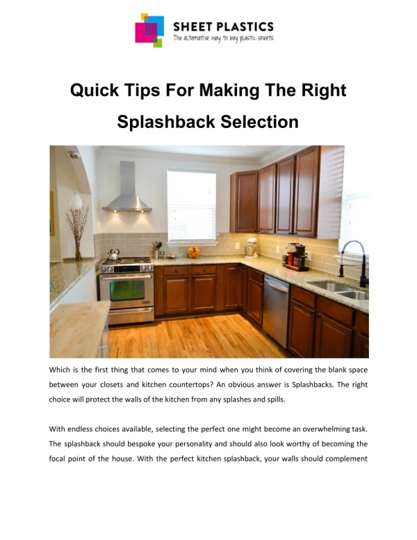 Quick Tips For Making The Right Splash back Selection