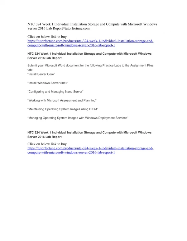 NTC 324 Week 1 Individual Installation Storage and Compute with Microsoft Windows Server 2016 Lab Report//tutorfortune.c