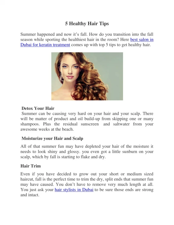 Beauty salons in Dubai - Hair Tips for healthy Hair