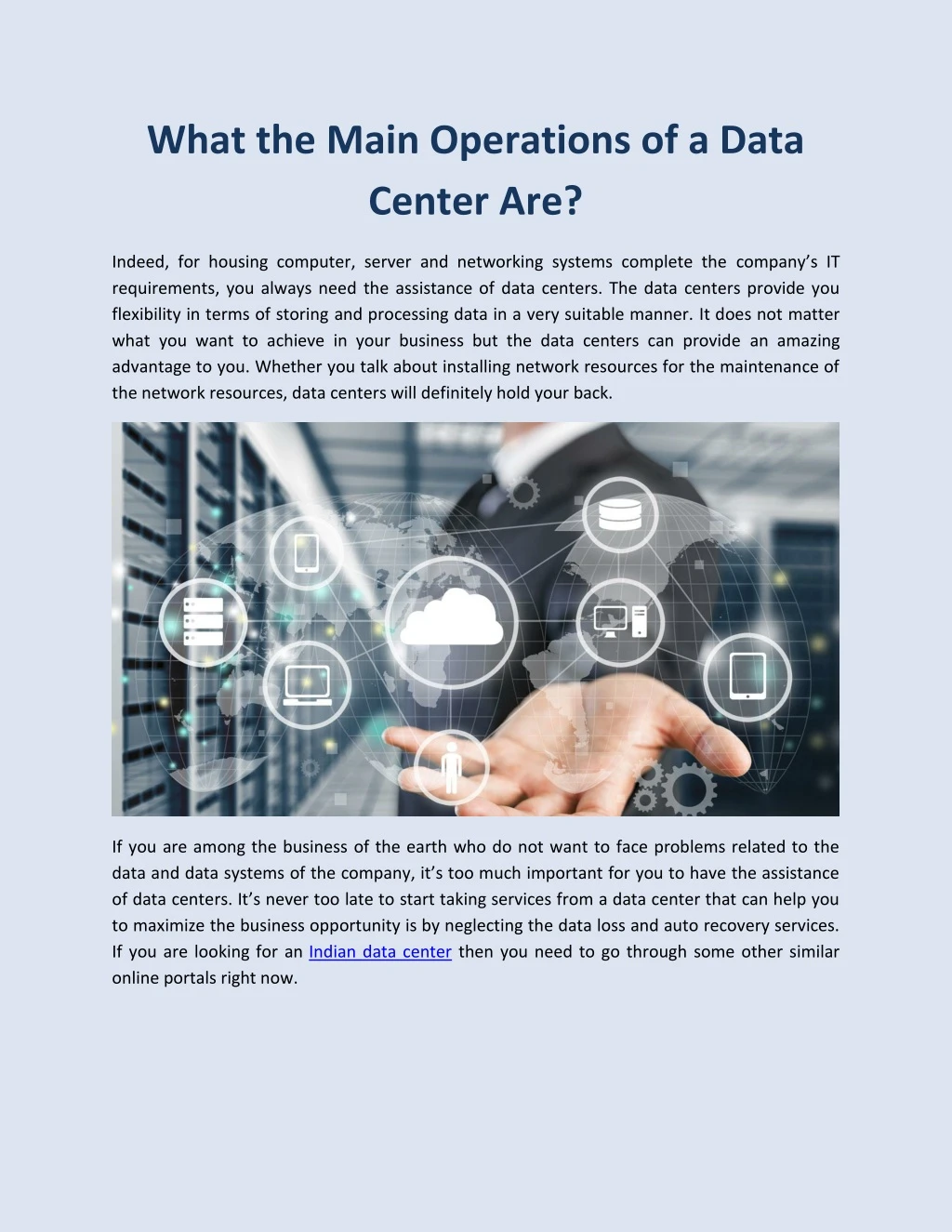 what the main operations of a data center are