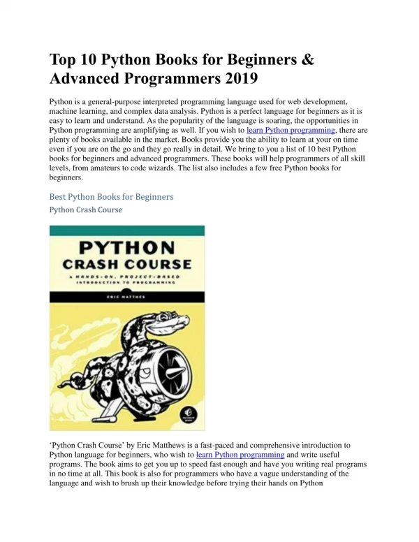 Top 10 Python Books for Beginners & Advanced Programmers 2019