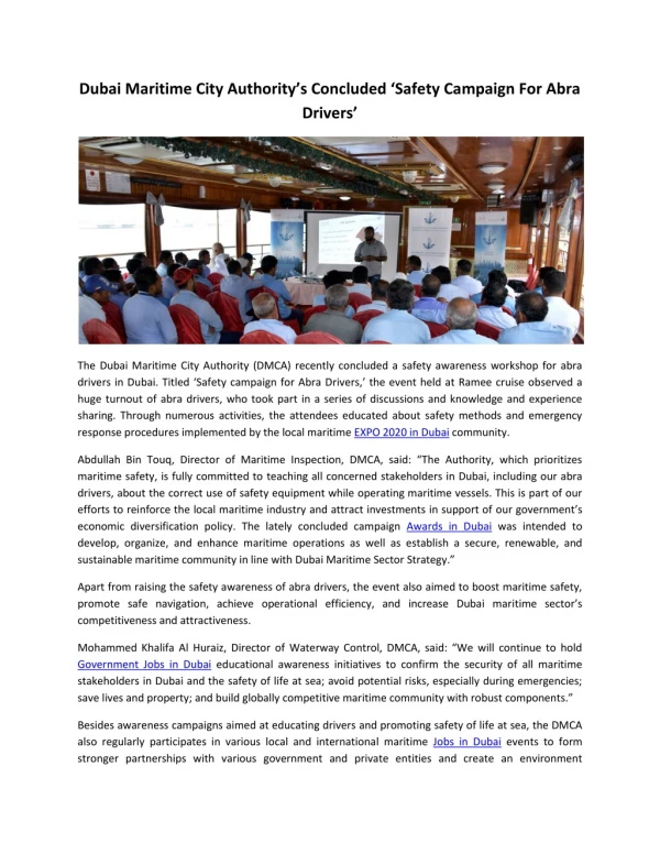 dubai maritime city authority s concluded safety