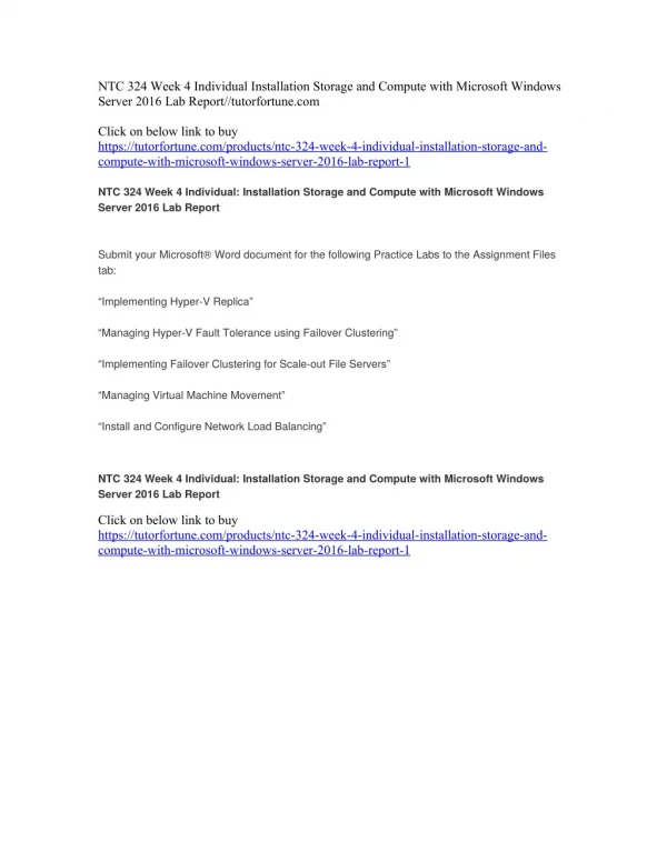 NTC 324 Week 4 Individual Installation Storage and Compute with Microsoft Windows Server 2016 Lab Report//tutorfortune.c
