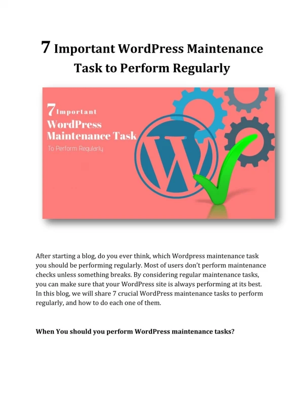 7 Important WordPress Maintenance Task to Perform Regularly
