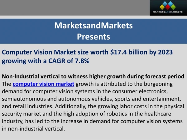 Computer Vision Market size worth $17.4 billion by 2023 growing with a CAGR of 7.8%