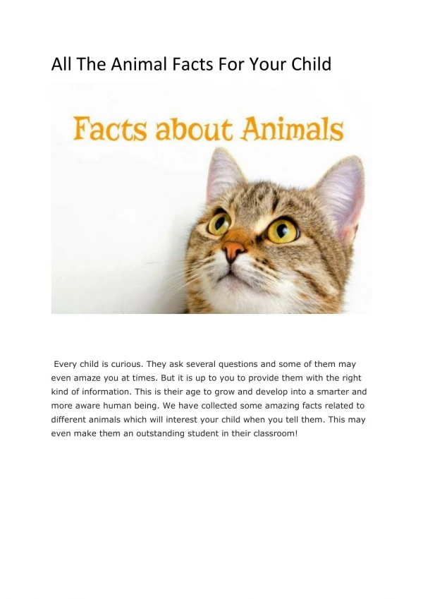 All The Animal Facts For Your Child