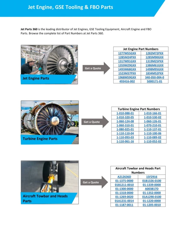 Jet Engines, GSE tooling and FBO parts