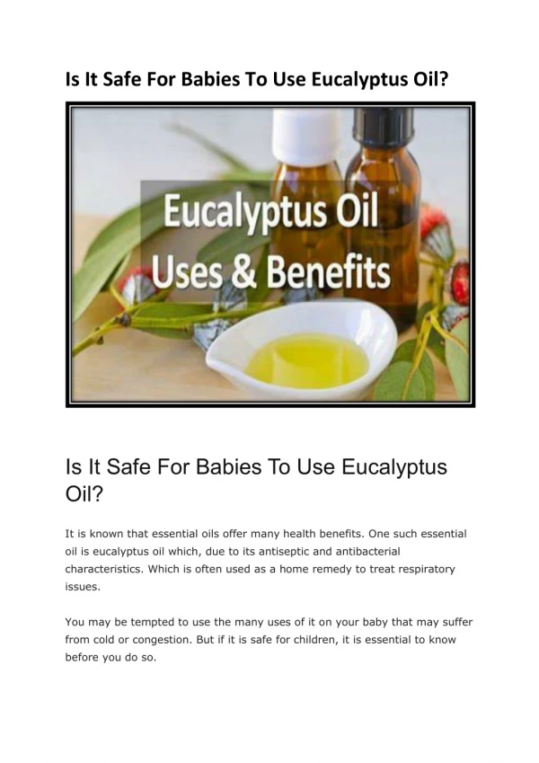 Is It Safe For Babies To Use Eucalyptus Oil?