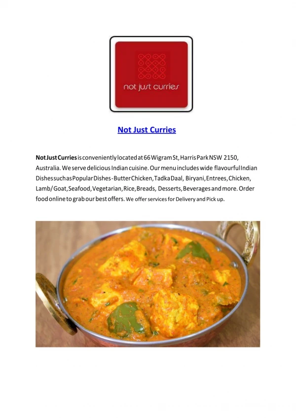 Not Just Curries-Harris Park - 15% Off