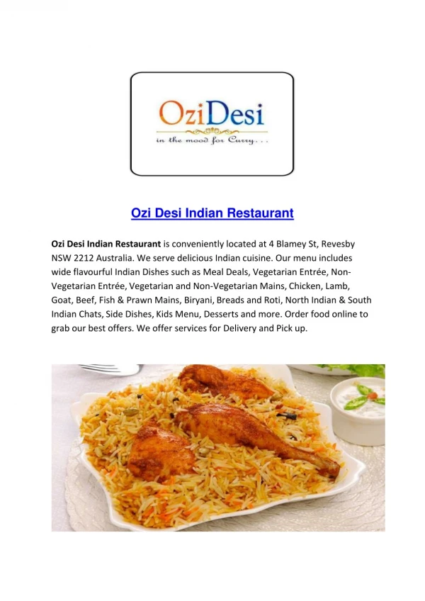 25% Off -Ozi Desi Indian Restaurant-Revesby - Order Food Online