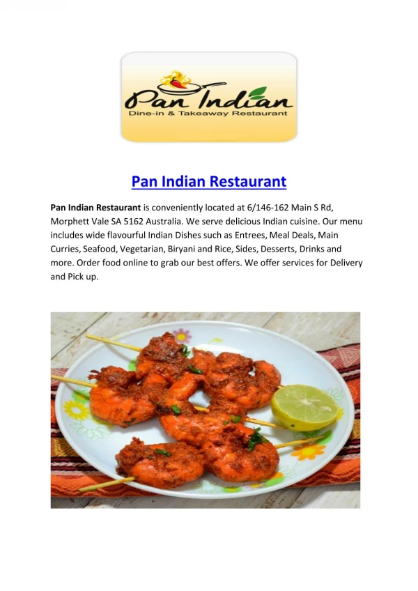15% Off - pan indian restaurant-Morphett Vale - Order Food Online