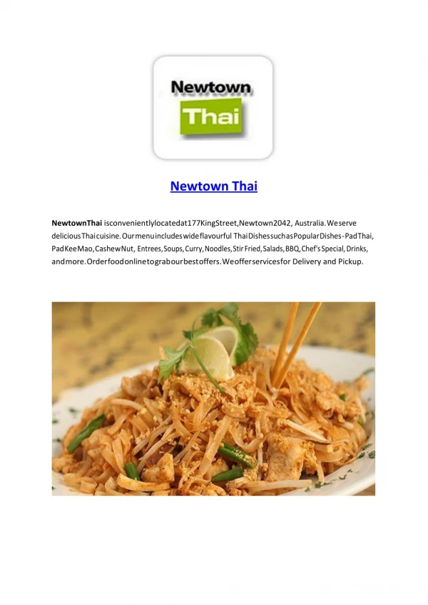 15% Off - Newtown Thai-Newtown - Order Food Online