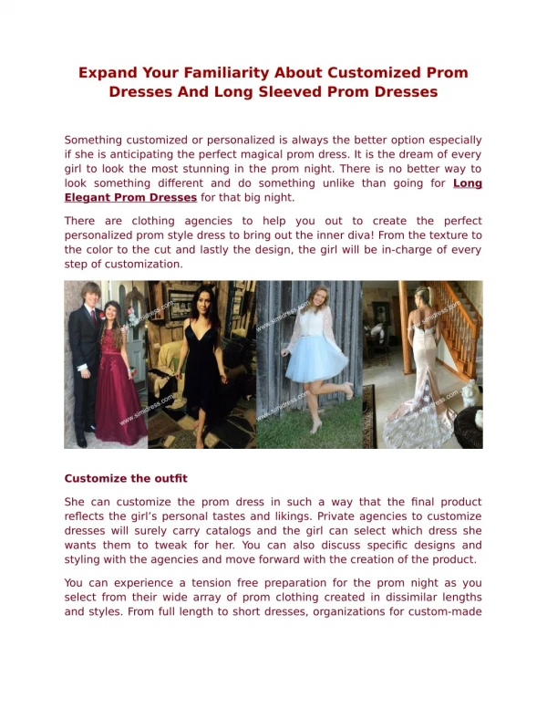 Expand Your Familiarity About Customized Prom Dresses And Long Sleeved Prom Dresses