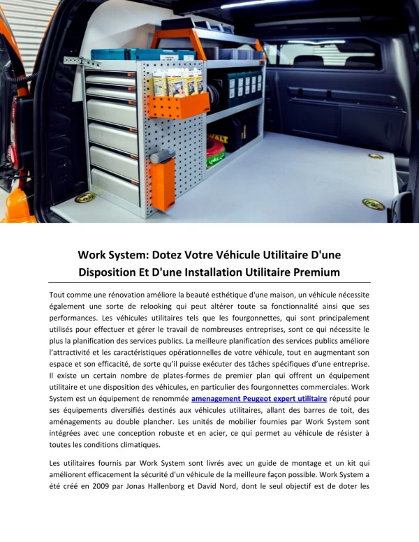 Work System: Dotez Votre Véhicule Utilitaire D'une Disposition Et D'une Installation Utilitaire Premium