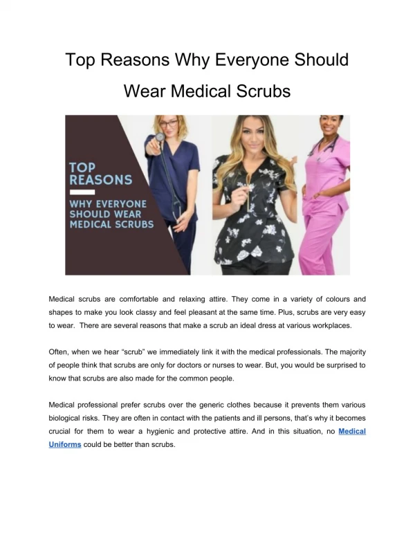 Top Reasons Why Everyone Should Wear Medical Scrubs