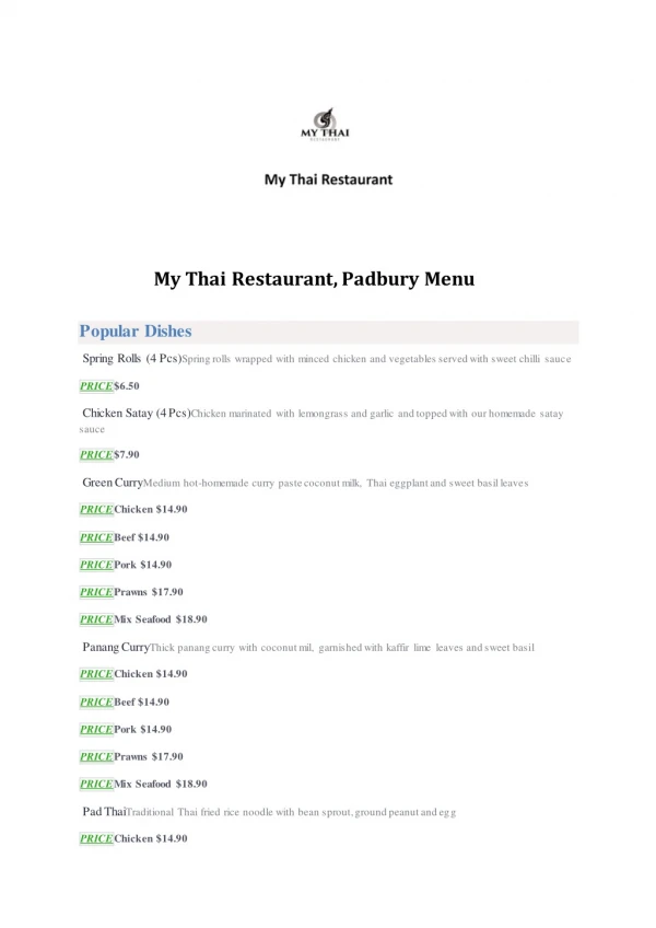 25% Off -My Thai Restaurant-Padbury - Order Food Online