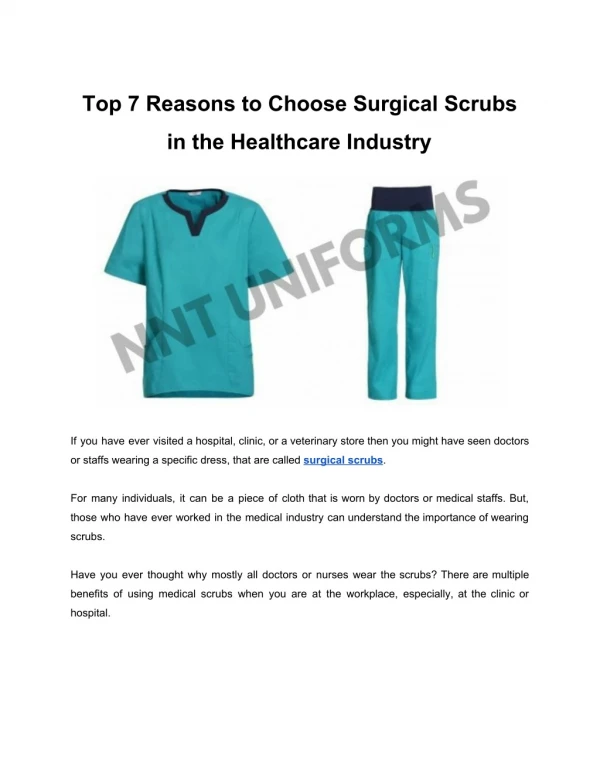 Top 7 Reasons to Choose Surgical Scrubs in the Healthcare Industry