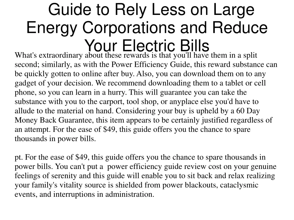 guide to rely less on large energy corporations and reduce your electric bills