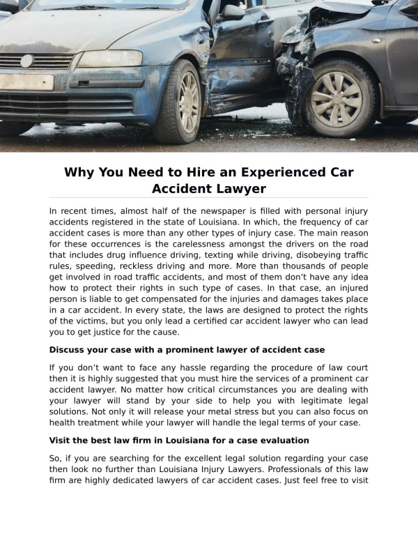 Why You Need to Hire an Experienced Car Accident Lawyer
