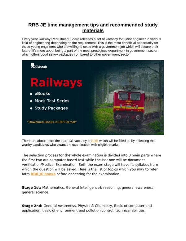 Railway RRB JE Books