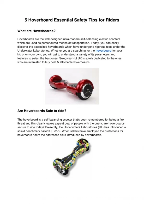 5 Hoverboard Essential Safety Tips for Riders