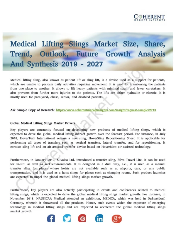 Medical Lifting Slings Market Will Exhibit an Impressive Expansion by 2027