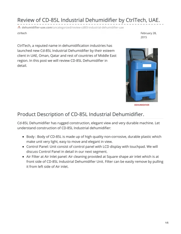 Review of CD-85L Industrial Dehumidifier by CtrlTech, UAE #dehumidifier #dehumidifierinUAE #buydehumidifier