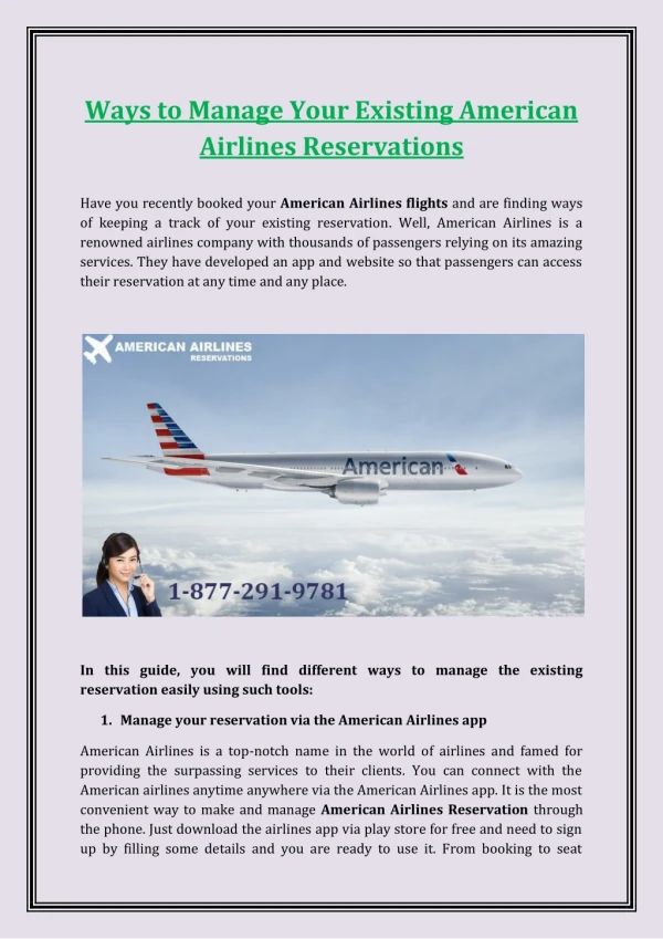 Ways to Manage Your Existing American Airlines Reservations
