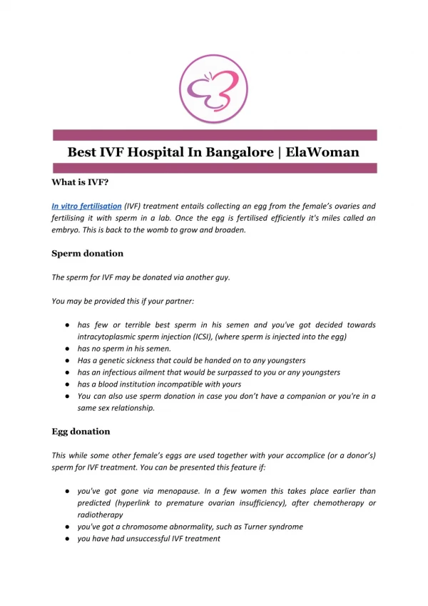 Best IVF Hospital In Bangalore | ElaWoman