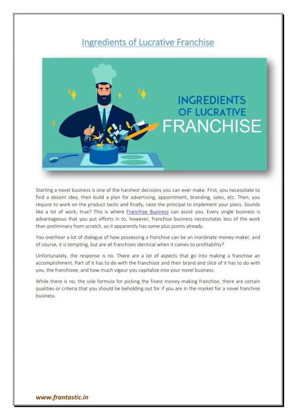 Ingredients of Lucrative Franchise