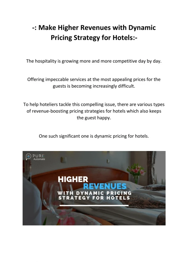 Make Higher Revenues with Dynamic Pricing Strategy for Hotels - Pure Automate Blog