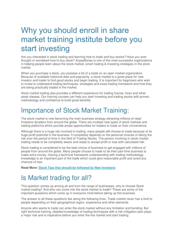 Why you should enroll in share market training institute before you start investing
