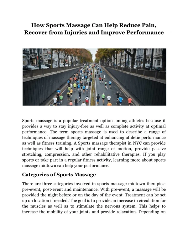 How Sports Massage Can Help Reduce Pain, Recover from Injuries and Improve Performance