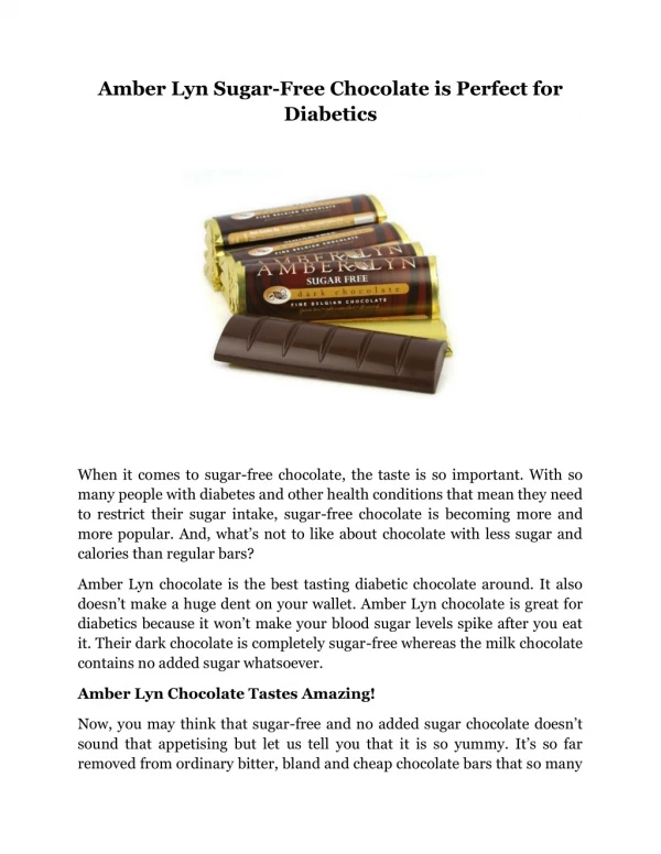 Amber Lyn Sugar-Free Chocolate is Perfect for Diabetics When