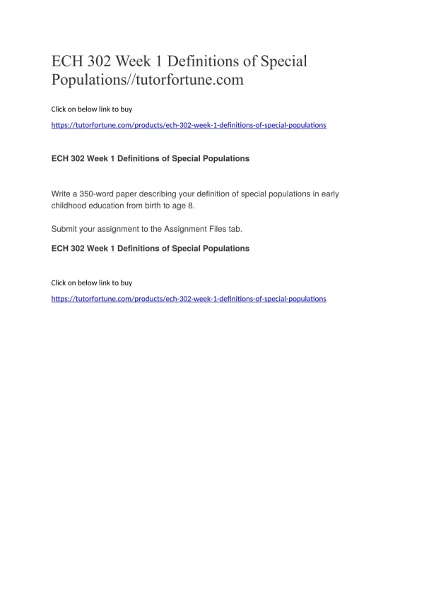 ECH 302 Week 1 Definitions of Special Populations//tutorfortune.comECH 302 Week 1 Definitions of Special Populations//tu