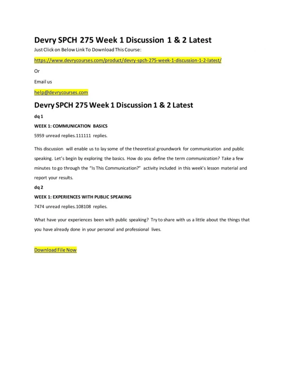 Devry SPCH 275 Week 1 Discussion 1 & 2 Latest
