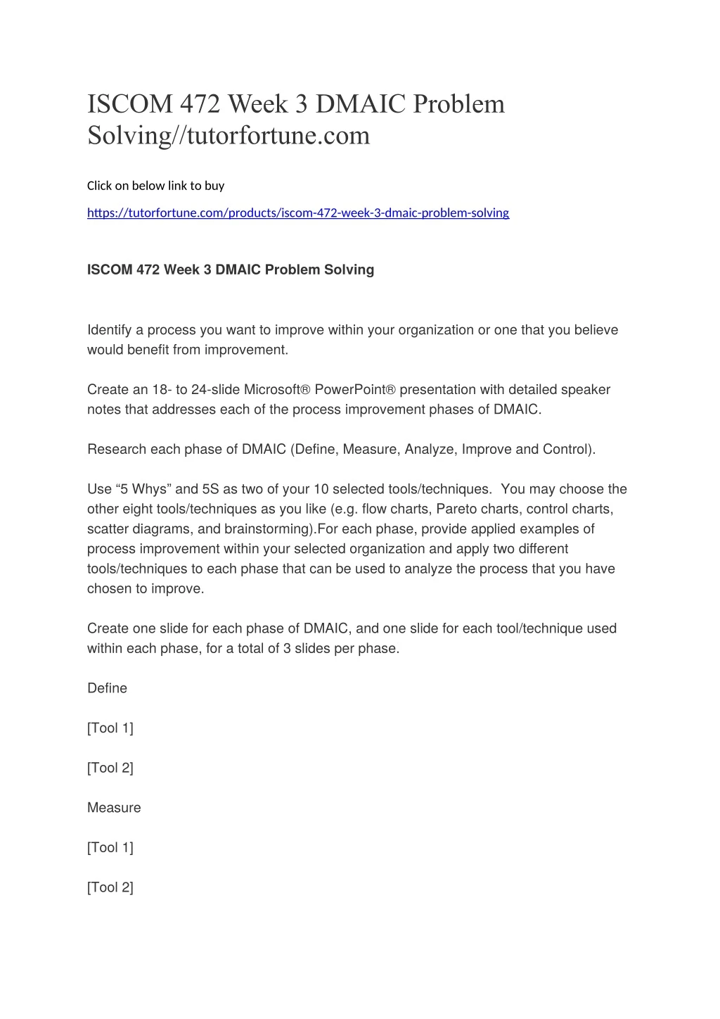 iscom 472 week 3 dmaic problem solving