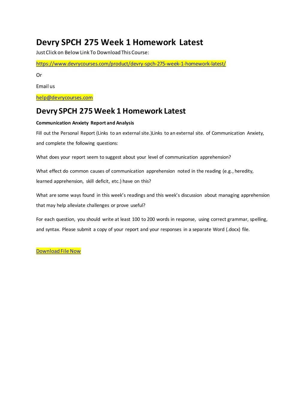 devry spch 275 week 1 homework latest just click