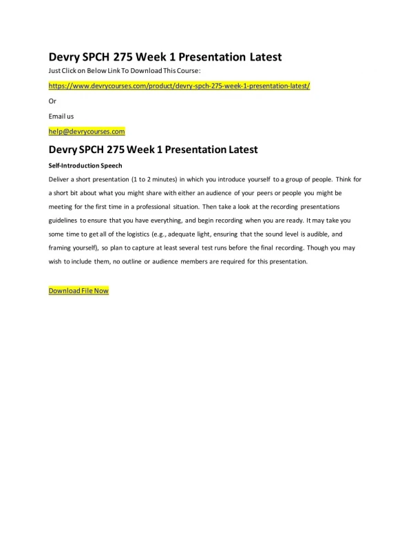 Devry SPCH 275 Week 1 Presentation Latest