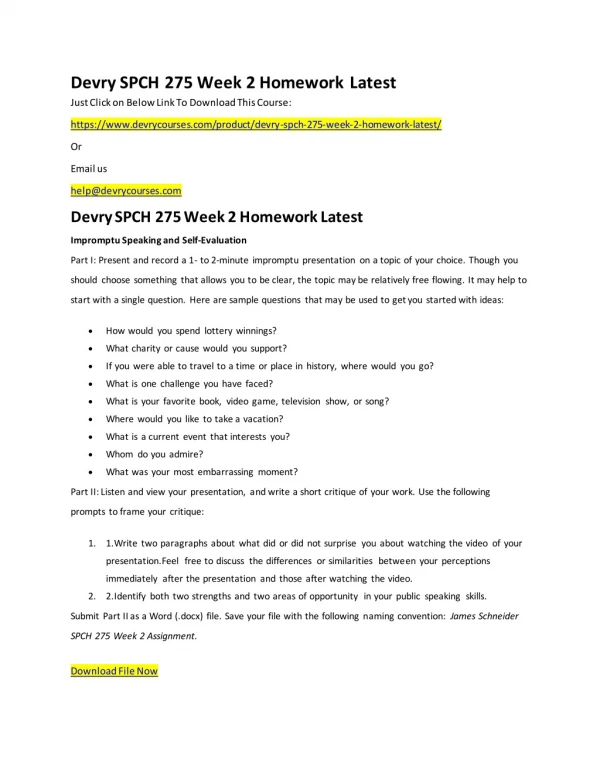 Devry SPCH 275 Week 2 Homework Latest