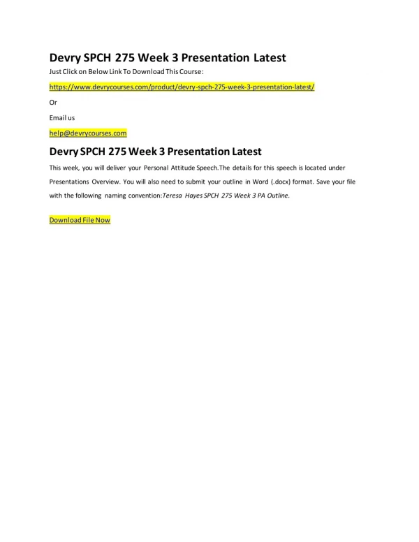 Devry SPCH 275 Week 3 Presentation Latest