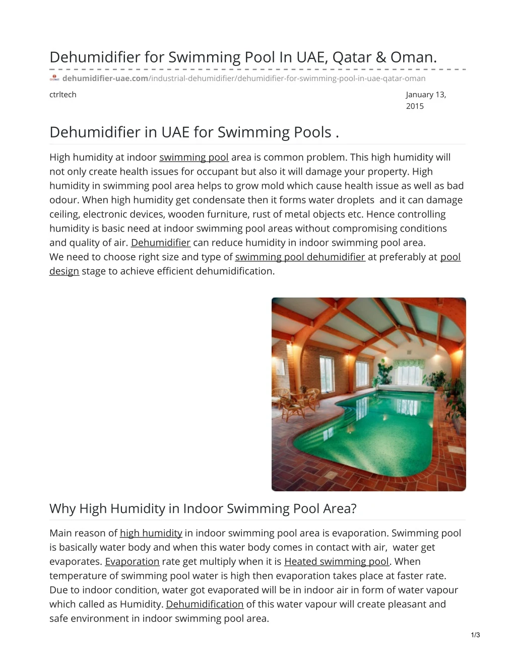 dehumidifier for swimming pool in uae qatar oman