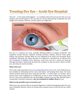 Treating Dry Eye – Arohi Eye Hospital - slide 1