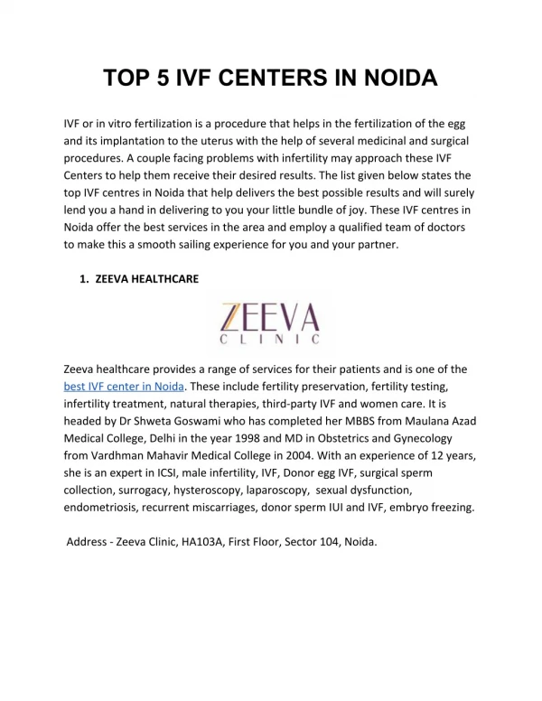 Top IVF centers in Noida