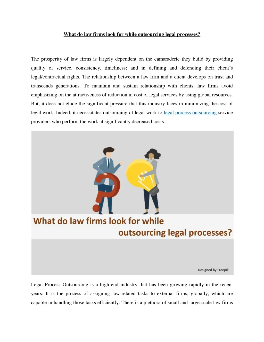 what do law firms look for while outsourcing