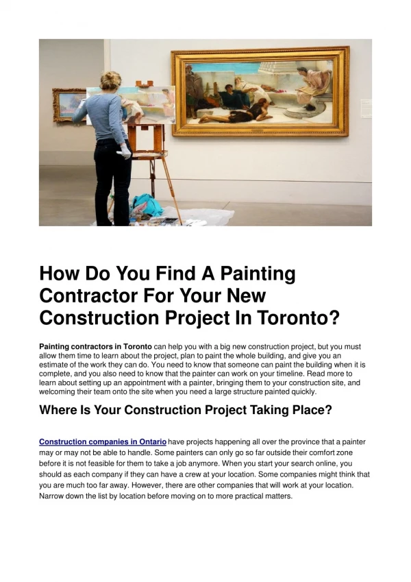 Find A Painting Contractor For Your New Construction Project In Toronto