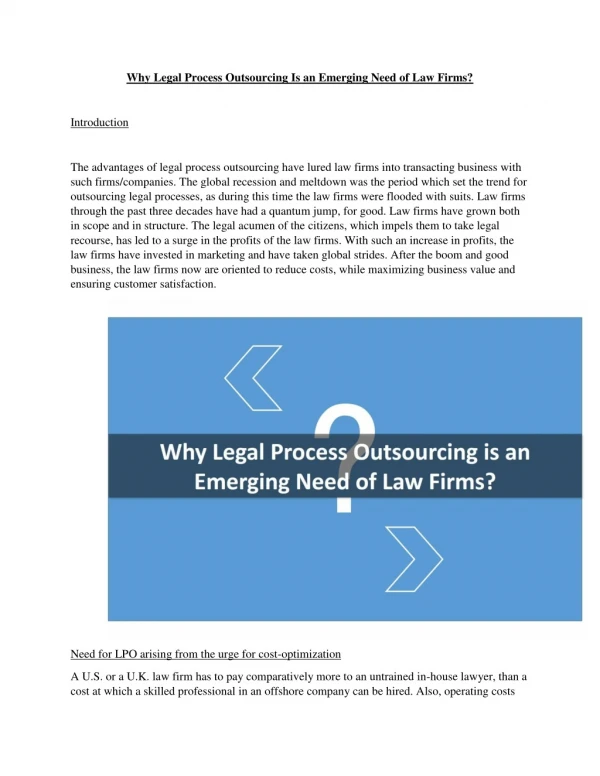 Why Legal Process Outsourcing Is an Emerging Need of Law Firms?